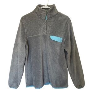 JACHS Gray Aqua/Teal Fleece Snap Sherpa Pullover Jacket - Size Medium